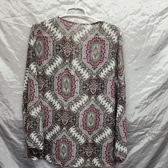 Wrangler Paisley Peasant Top Purple Turquoise Tie Neck Womens SZ L - Picture 6 of 7